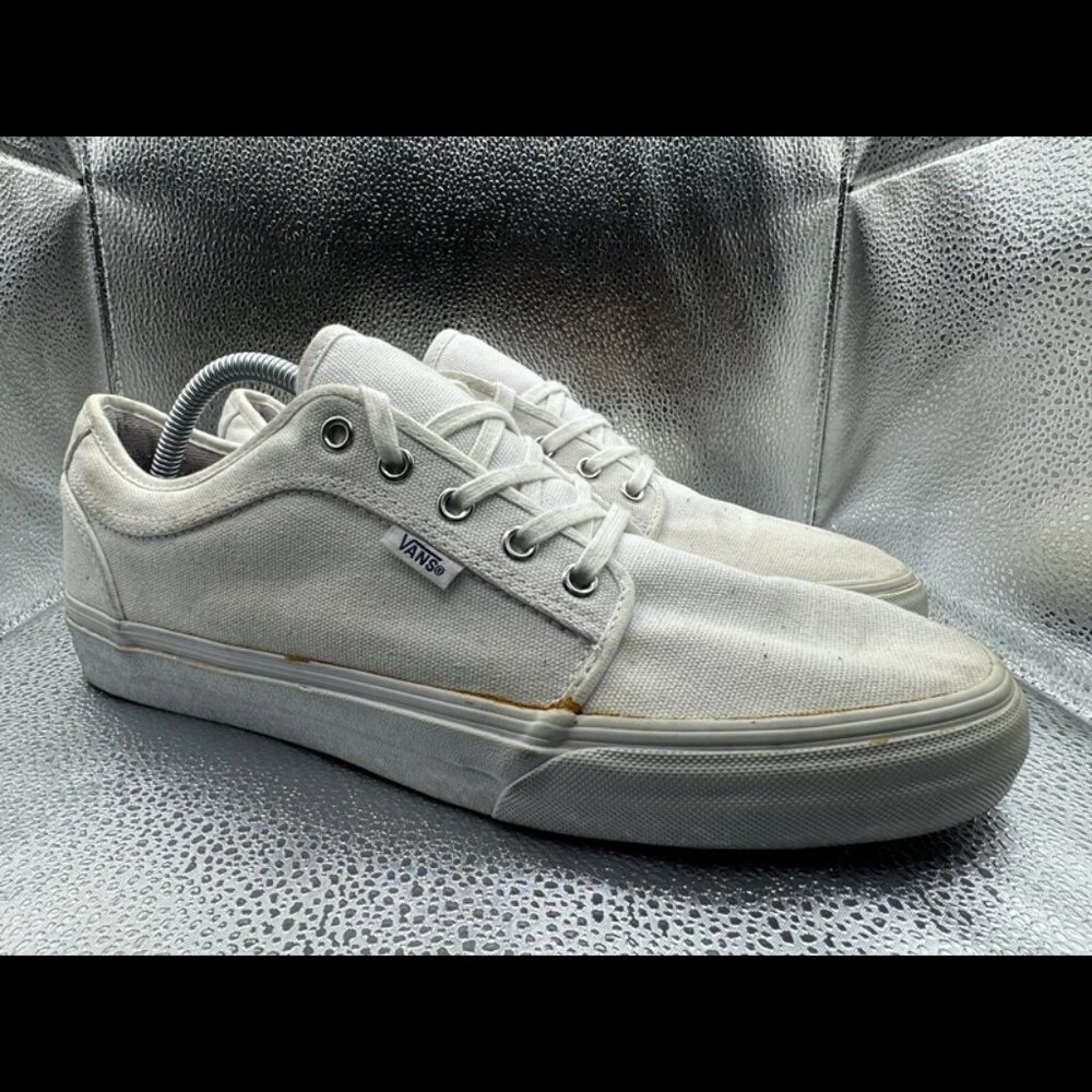 RARE 🚀 VANS Old Skool‎ All White Canvas Lace Up Shoes Skateboarding Men Sz 11